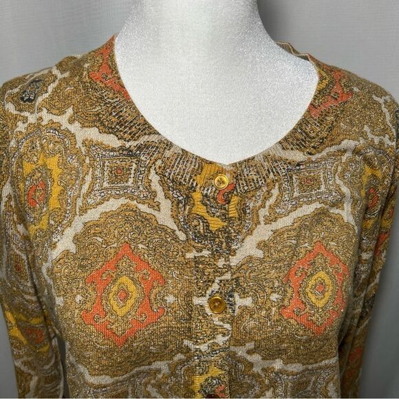 Talbots Women’s Large Cardigan Sweater Gold Metallic Knit Long Sleeve Button Up - Picture 3 of 9